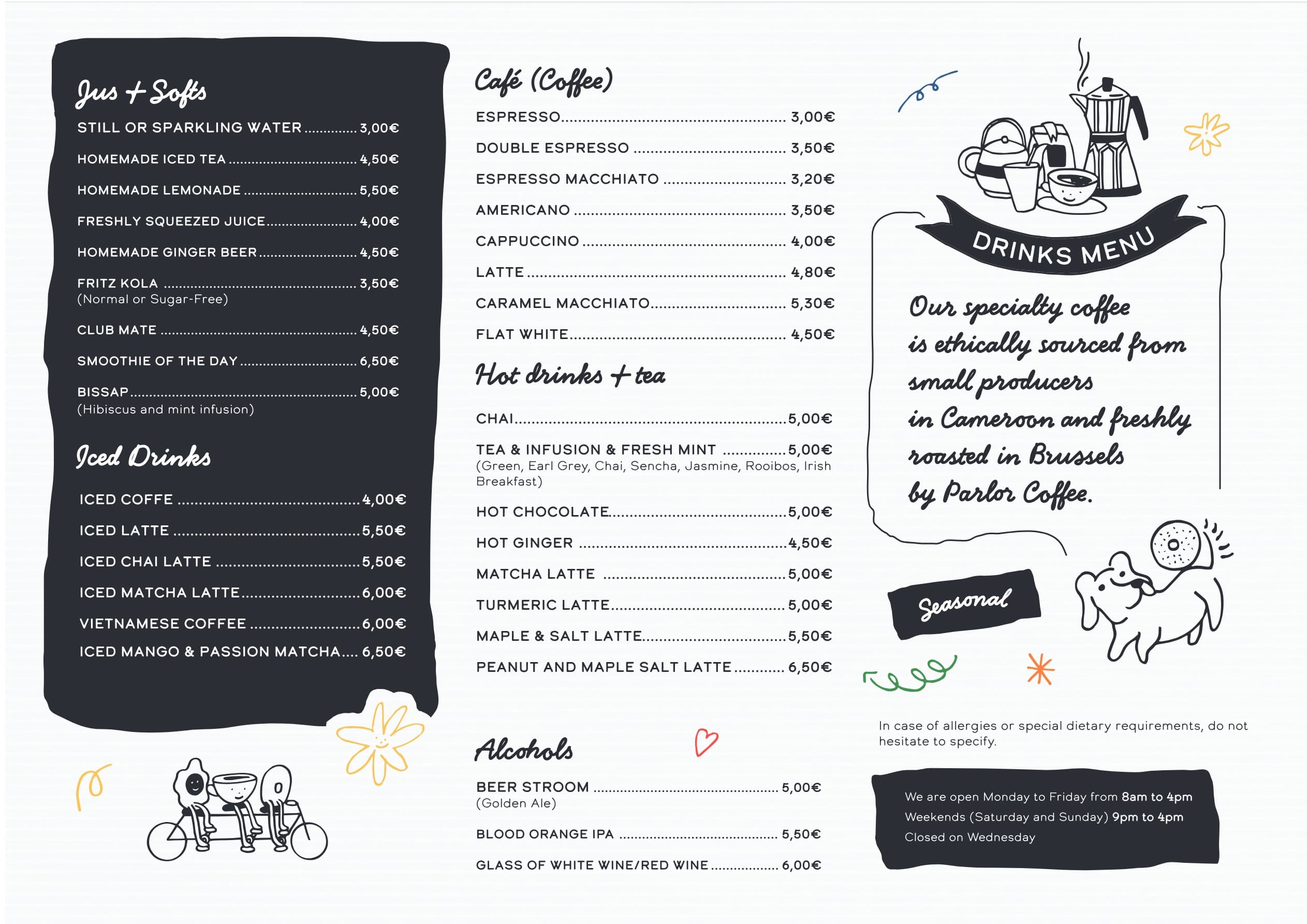 Carte des boissons Holy Bagels