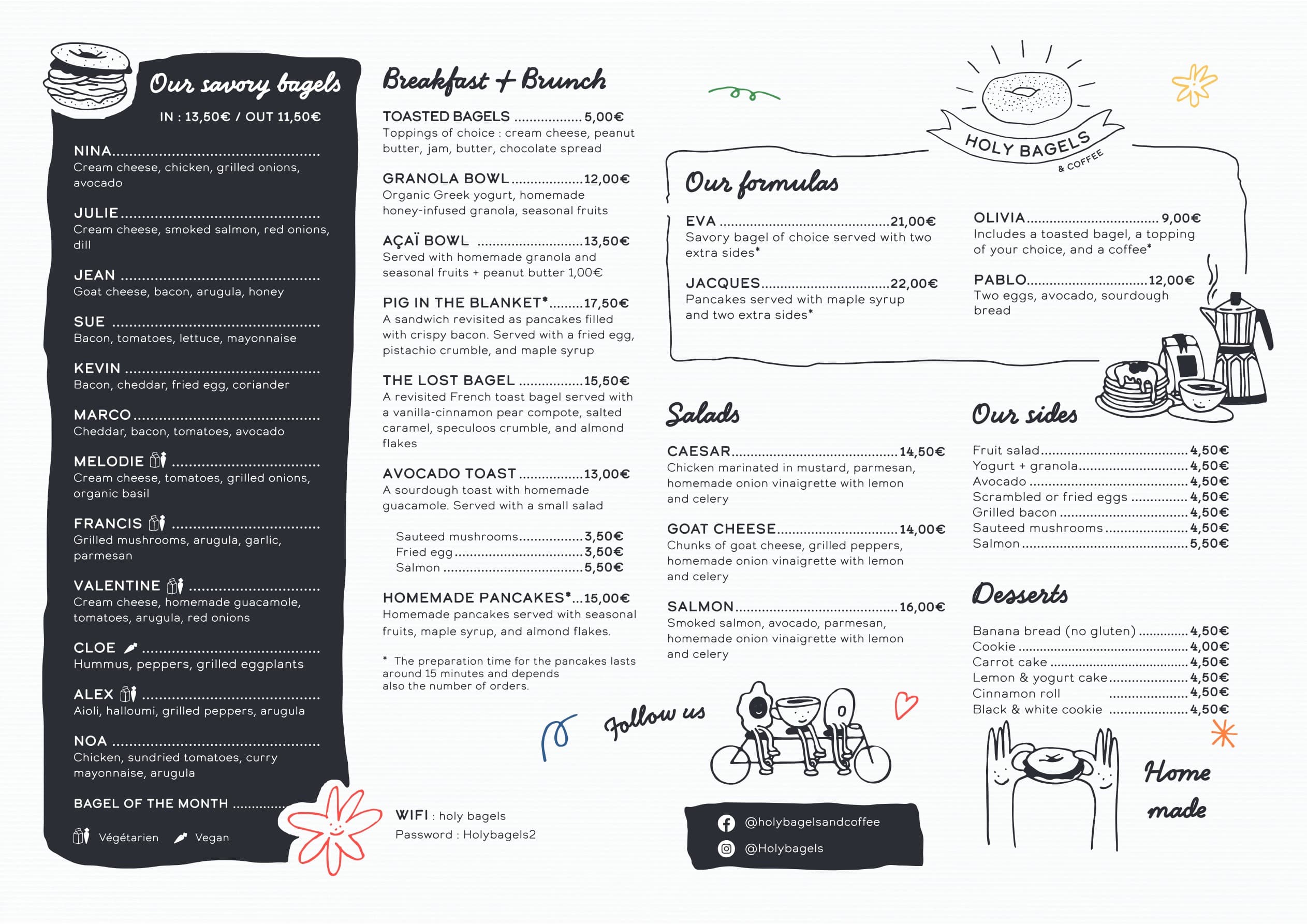 Carte des bagels, brunch et desserts Holy Bagels